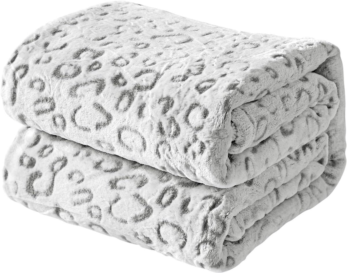 SnelShoppen Flannel Fleece Throw Blanket - Luxe Microfiber - Grijs Luipaard - 150 x 200 cm