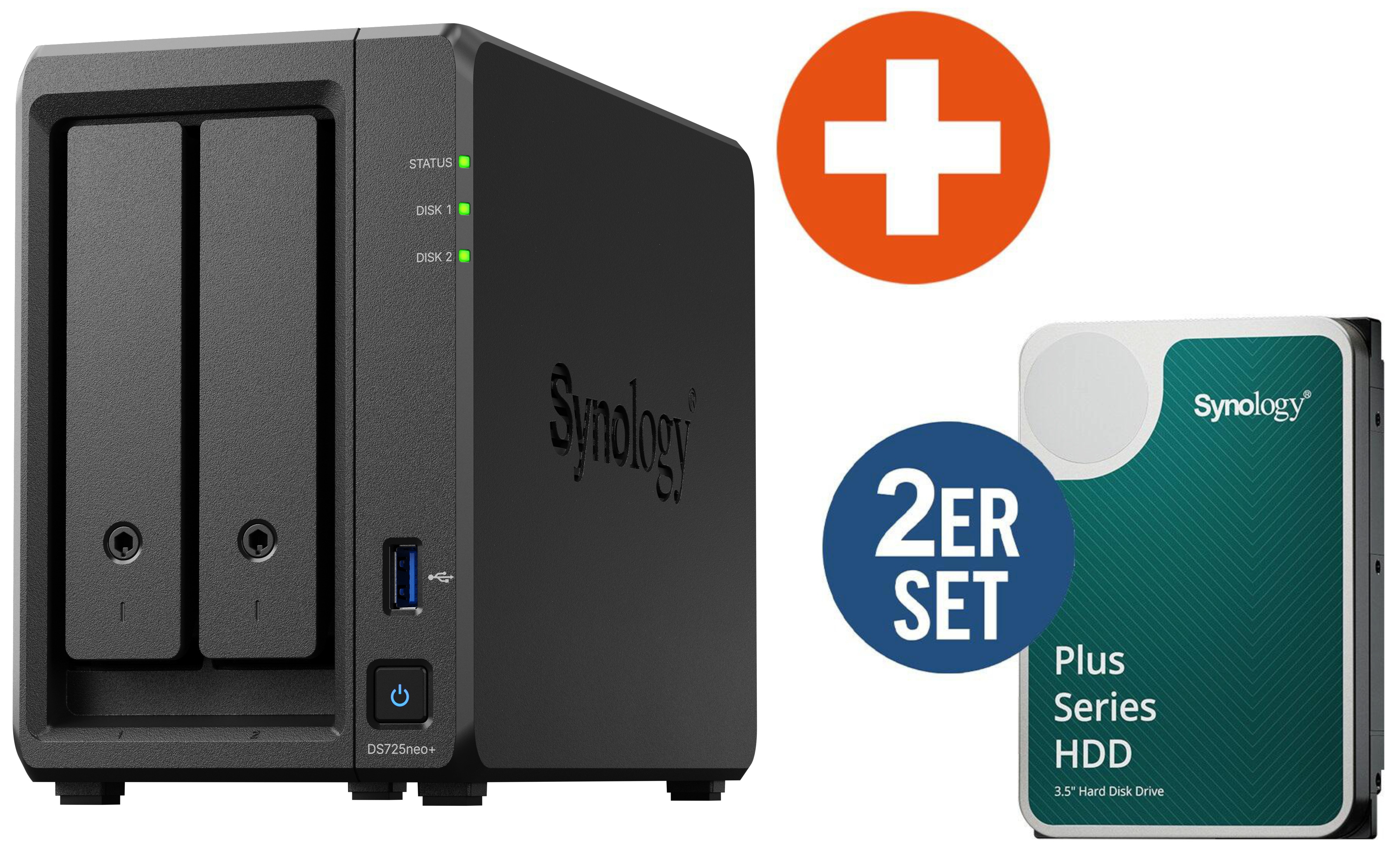 Synology Diskstation DS725neo+ NAS System 2-Bay 24TB inkl. 2x 12 TB Synology HDD HAT3310-12T