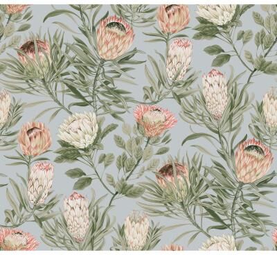 York Wallcoverings Protea Dusty Blue & Coral Wallpaper