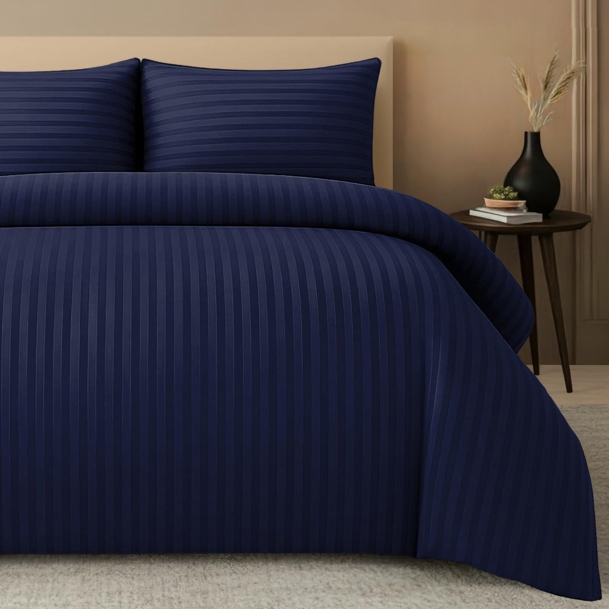 Omgoods Satin Gestreept Tweepersoons Dekbedovertrek Set - Luxe Microfiber