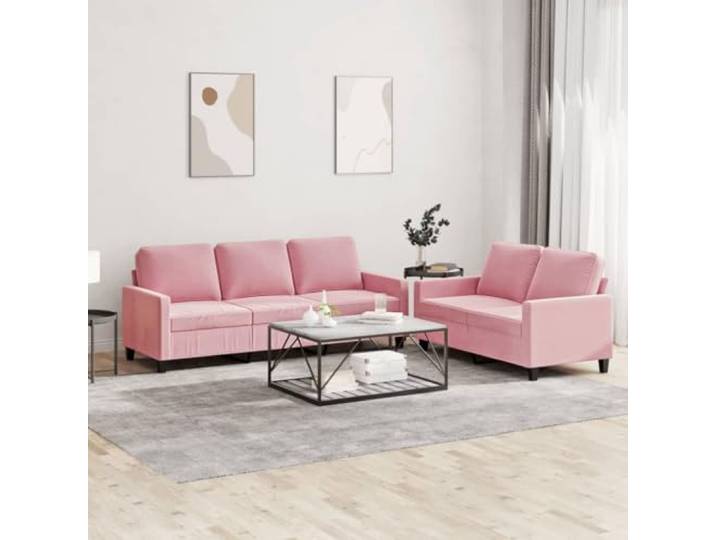 HEFZGDB 2-TLG. Sofagarnitur mit Kissen Rosa Samt – Weiches Samtsofa mit robustem Metallgestell, bequem für Entspannung und Fernsehen, strapazierfähige Polsterung für langlebigen