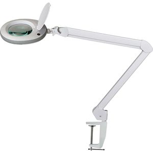 Lumeno Lupenleuchte 7213 MKIII, 127 mm Glaslinse, LED, 1,75x Vergrößerung (3 Dioptrien), weiß / grau, mit Tischklemme