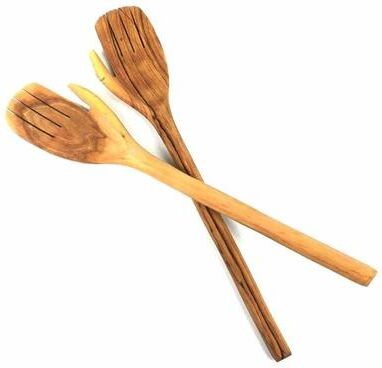 Global Crafts "Handmade 17"" Olive Wood Helping Hands Salad Servers (Kenya)"