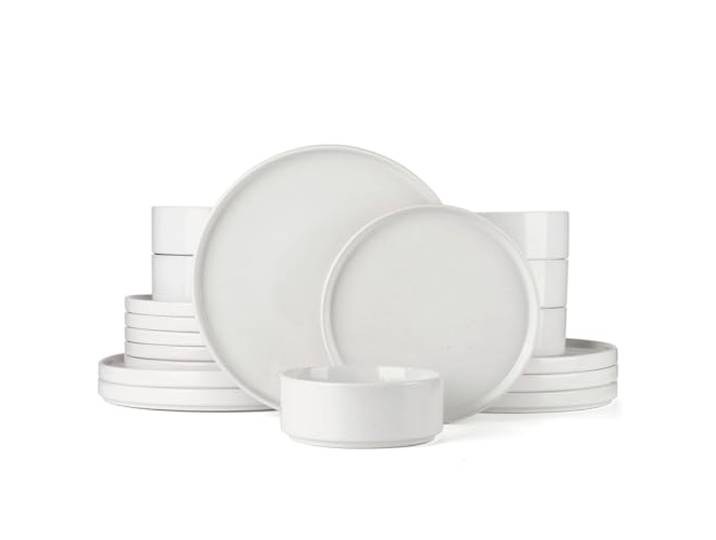 Richmount Nebula Geschirrset 6 Personen, 18-teiliges Teller Set und das Schüsselset, Sprenkel Steingut Geschirr Set, Tafelservice, Mikrowellen- & Spülmaschinenfest, Weiß