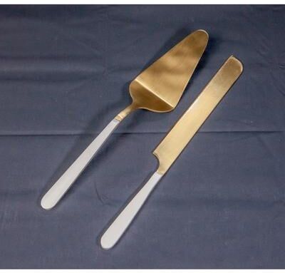 BIDK Home 2pc Cake Serving Set Gold w/ White Resin Handles in Giftbox - Gold & White