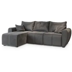 ECKSOFA MADISON Grau Plüsch-Stoff mit Schlaffunktion