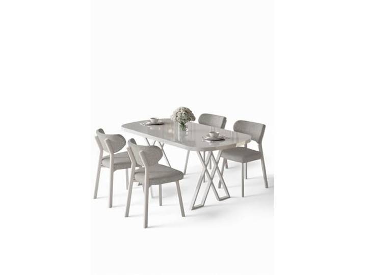 Hanah Home Modern 5-Piece Dining Table & Chairs Set, White & Grey, 100% MDF with Metal Legs, Boucle Fabric, Scandinavian Design Table: 168x90x76 cm, Chairs: 46x85x45 cm