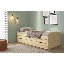 Echtholzbett aus Kiefer Massivholz Ausziehbett