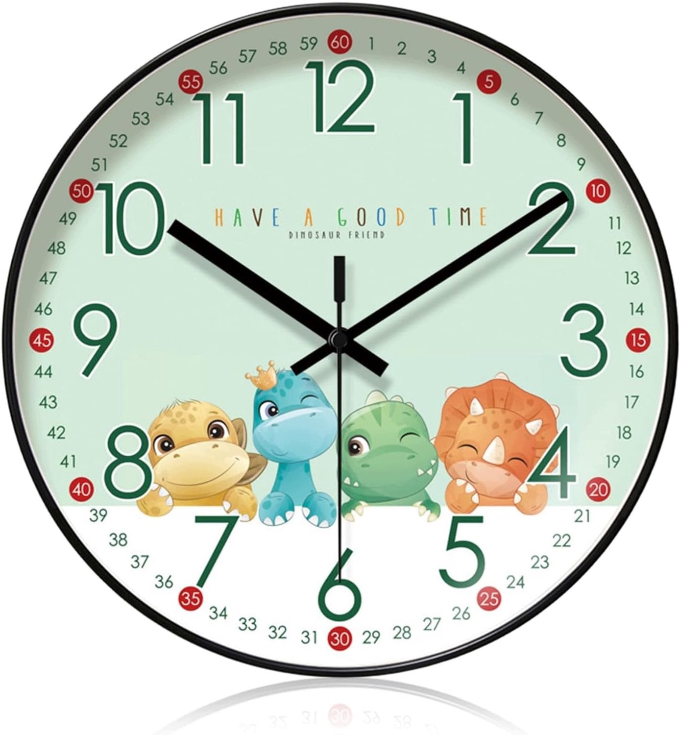 Educatieve analoge kinderwandklok met dino's, 30 cm