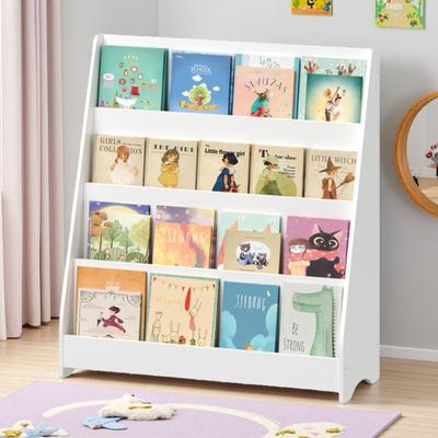 ZWYO HOSIMU "34.65""H 4-Tier Kids Bookshelf Engineered Wood, Open Display Design, Toddler Book Storage Organizer Shelf with Triangular Support"