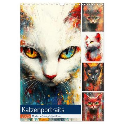 Katzenportraits. Moderne Samtpfoten-Kunst (Wandkalender 2026 DIN A3 hoch), CALVENDO Monatskalender