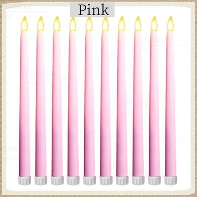 Uplifted Finds 10 To 60 Pcs Flameless Taper Candles Battery Powered Flickering LED Candlesticks Set For Weddings And Home Decor pink 10 Pcs