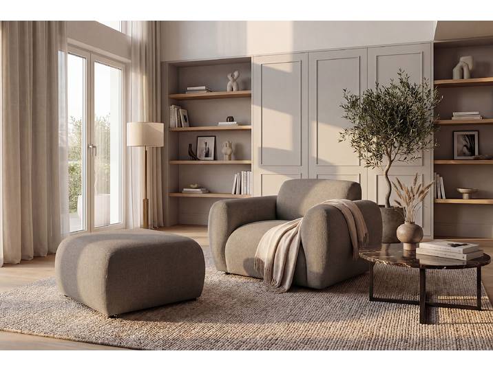 Repose-pieds 92 x 43 x 77cm Gris Tissu Stormy: Cappuccino