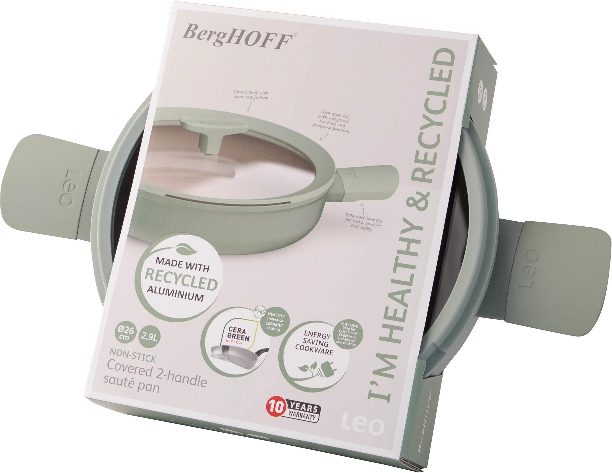 Bratpfanne BERGHOFF "Leo Balance Doppelgriffe 26 cm", grau (grün), Ø:26cm, Pfannen, Bratpfanne grün Ø 26cm