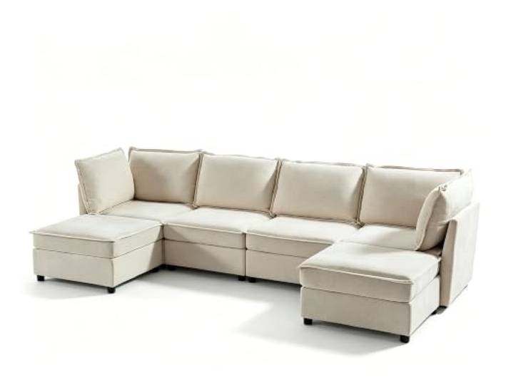 GarveeHome Cloud-Sofa Hocker Chenille Hartholzrahmen Waschbarer Bezug Weiß Abnehmbarer Bezug, Weiche Polsterung, Seitenmodul, Ersatzteil, Wohnbereich