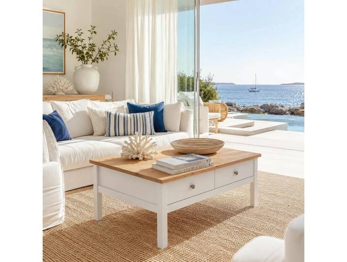 Table Basse Blanche 2 Tiroirs Venza