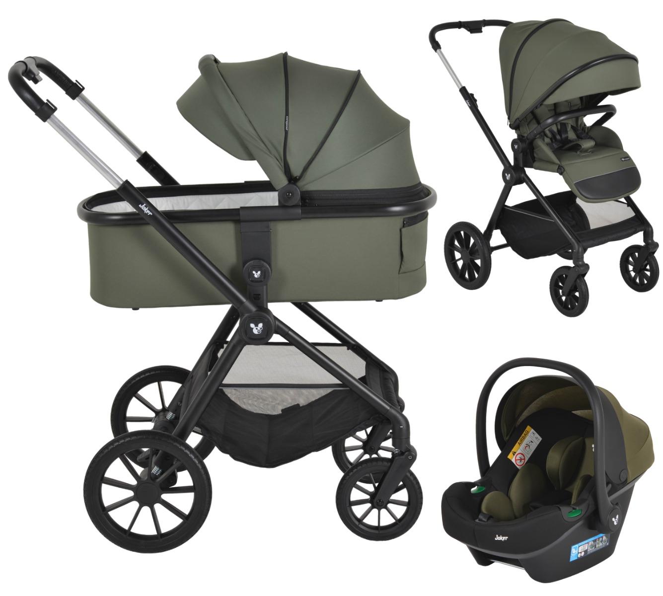 Cangaroo Joker Olivgrün 3-in-1 Kinderwagen inkl. Autokindersitz