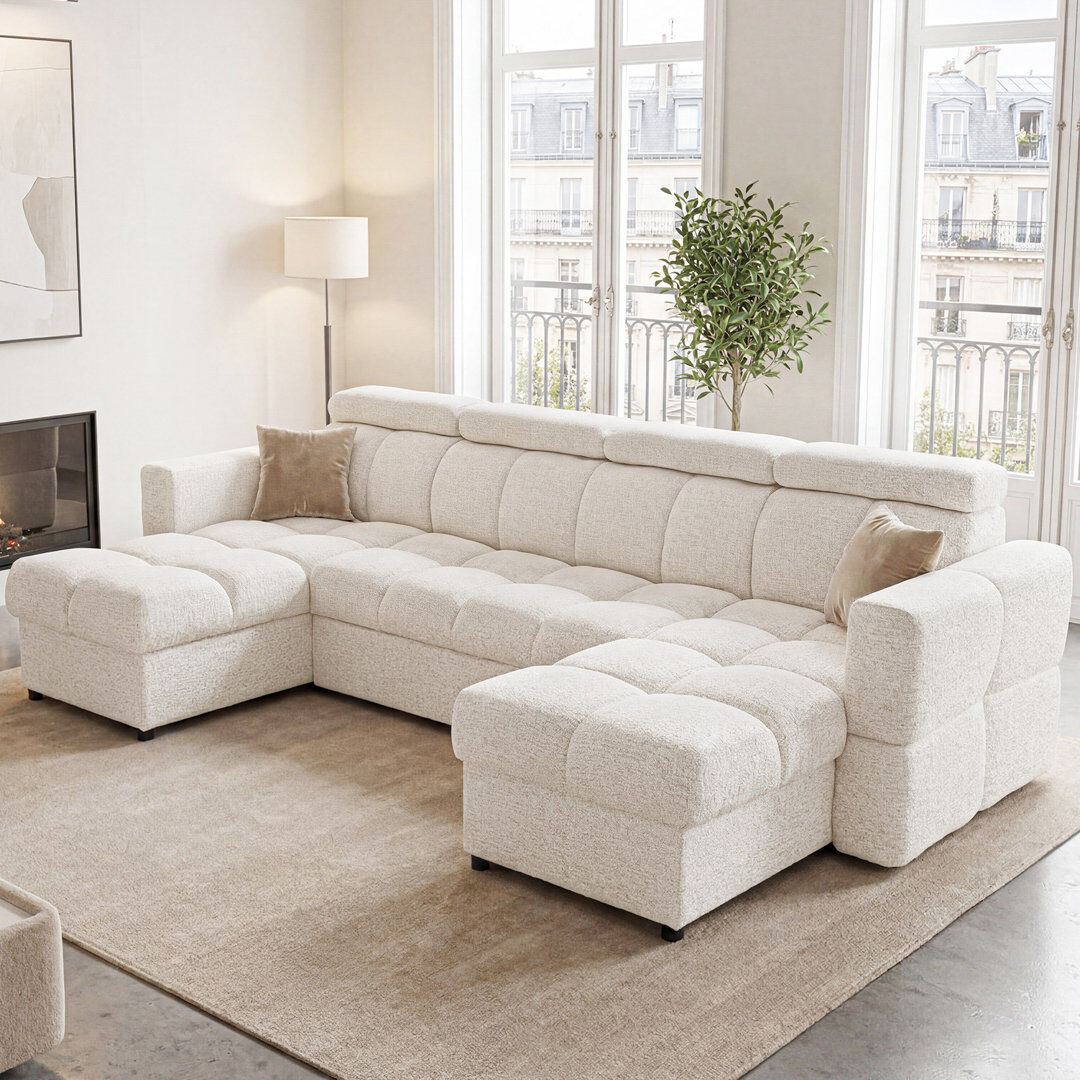 Brayden Studio Sectional CREAM Polyester Blend 84cm H X 230cm W X 160cm D