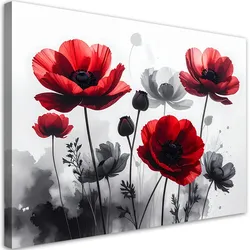 LEINWANDBILDER, Rote graue Blumen Pflanzen