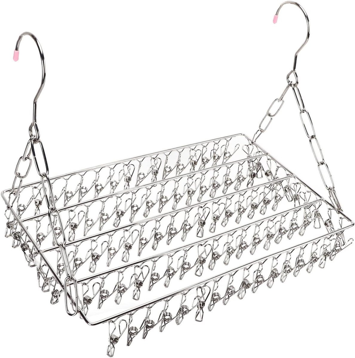 Merkloos Ophangbaar RVS Droogrek met 100 Clips voor Kleding - Zilver