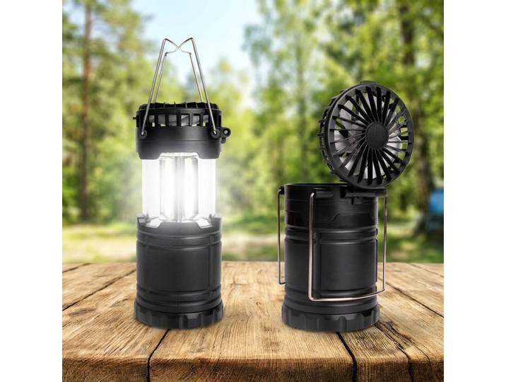 2er-Set 2in1 Campinglampe & Ventilator, COB Licht, batteriebetrieben, schwarz