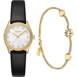 DKNY Logo watch setgold black leather strap DK1L126L0025 - silber,schwarz - 26mm