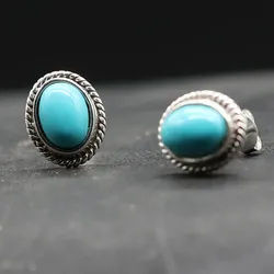 Drachensilber Ohrringe Türkis edler Damen Ohrring oval 925 Sterlingsilber
