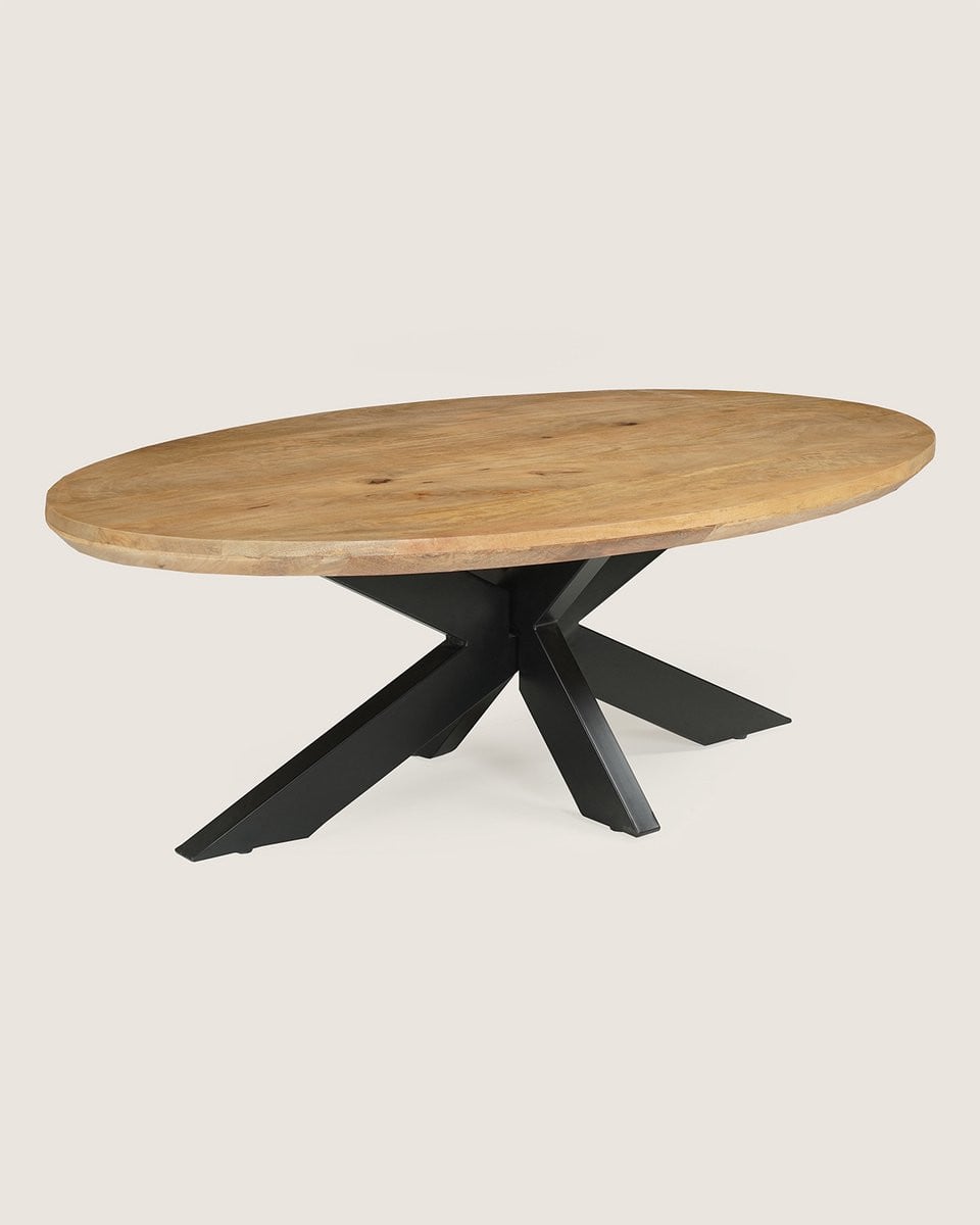 Ovale salontafel van mangohout met een elegant design, breedte: 130 cm