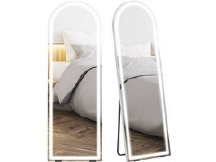 Miroir sur pied LED - Miroir plein pied arqué - 150 x 50 cm - 3 teintes - Luminosité réglable - Patins antidérapants - ZENLINKJH