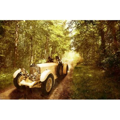 Fototapete PAPERMOON "Oldtimer in wald", bunt, B:4,5m L:2,8m, Vlies, Tapeten