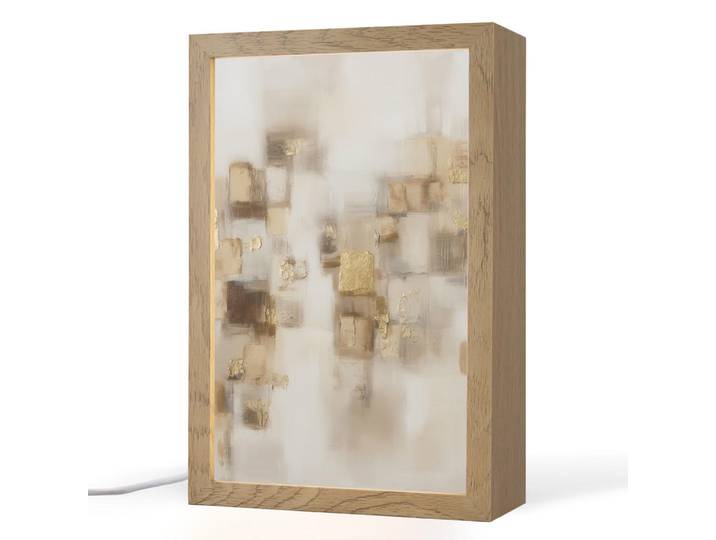 OnlyWow Tischleuchte - Abstrakte Quadrate - Erdtöne - Neblig - 20x30 cm, Birnbaumfarben, Holzwerkstoff, Rechteckig, LED integriert, 20x30x8 cm, Lampen & Leuchten, Innenbeleuchtung, Tischlampen