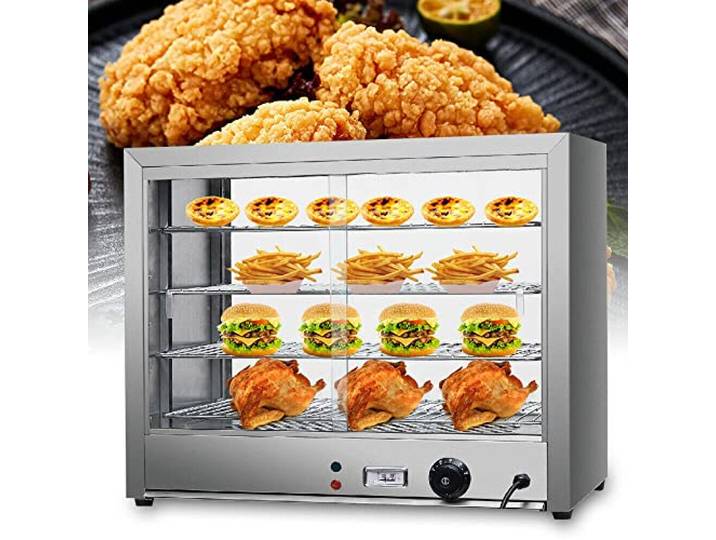 Heiße Theke, 800W Edelstahl Warmhaltevitrine 30-85°C 4 Etagen Wärmeschrank Speisenwärmer Restaurant für Warmhaltetheke Kantinen Bäckereien