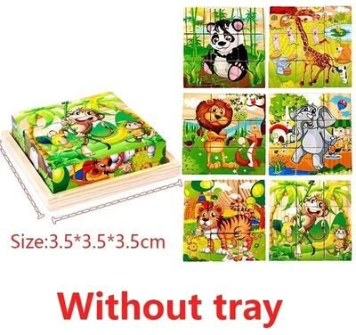 Useful Little Things Montessori Wooden Cube Puzzle Toy 9 Piece Six Sided Learning Blocks animal (no Tray)