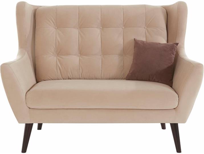 2-Sitzer Sofa, Beige, 144x94 cm, Samtvelours & Luxus-Microfaser, Mit Knopfheftung, Skandinavisch, andas