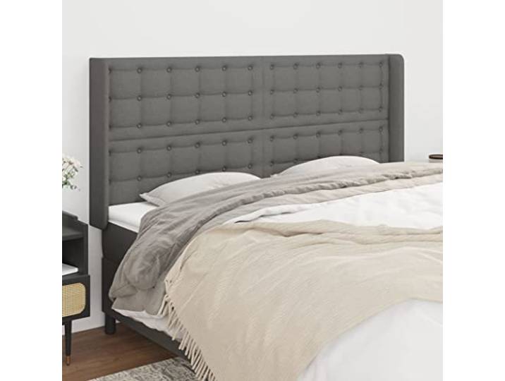 RJPLMFV Kopfteil mit Ohren, Dunkelgrau, 203 x 16 x 118/128 cm, Stoff Robuste Holzfüße, höhenverstellbar, atmungsaktiver Stoff, hervorragende Rückenunterstützung