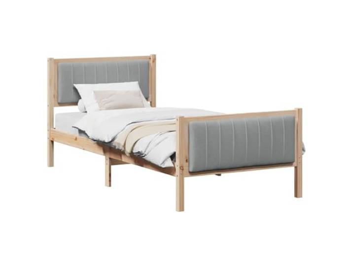 KTHLBRH Bettgestell 90 x 200 cm mit Kopf- und Fußteil Massives Kiefernholz, Plattform, modernes Design, Braun und Hellgrau
