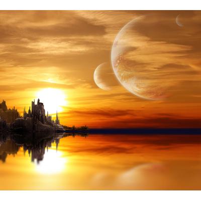 Fototapete PAPERMOON "Fantasie Landschaft", bunt, B:3,5m L:2,6m, Vlies, Tapeten