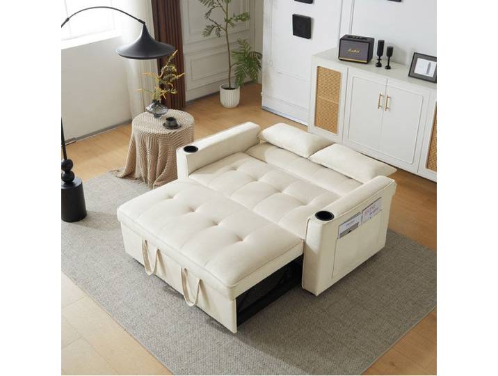 Canapé pliable 2 en 1 avec porte-gobelets, coussins inclus, adapté pour salon, chambre et home cinéma