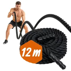 Relaxdays Battle Rope mit Griffen Schwarz