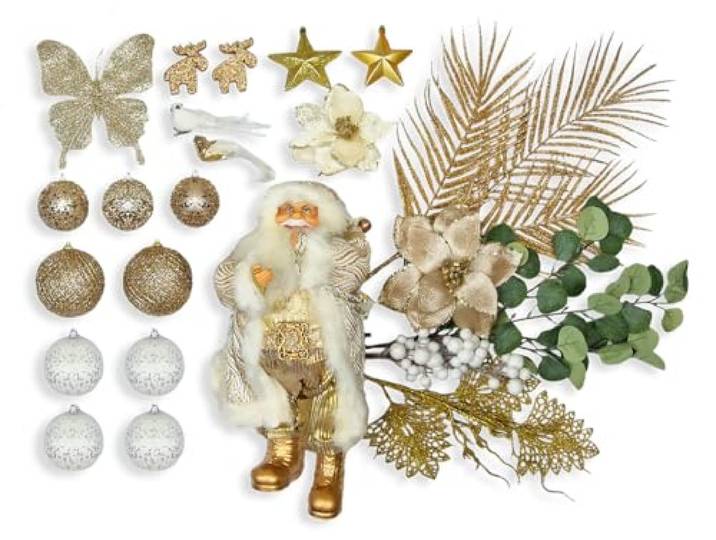 LAALU Weihnachtsbaumschmuck-Set CHAMPAGNEGLANZ 106-teilig für Weihnachtsbäume 120–210 cm inkl. Aufbewahrungsbox