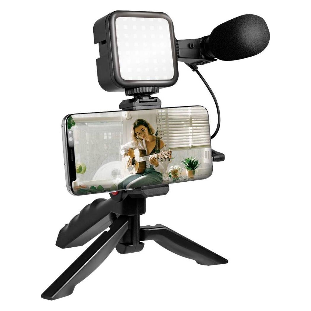 LogiLink Vlogger Kit mit LED-Licht, Mikrofon + Stativ, für 4,77" Smartphones (AA0157)
