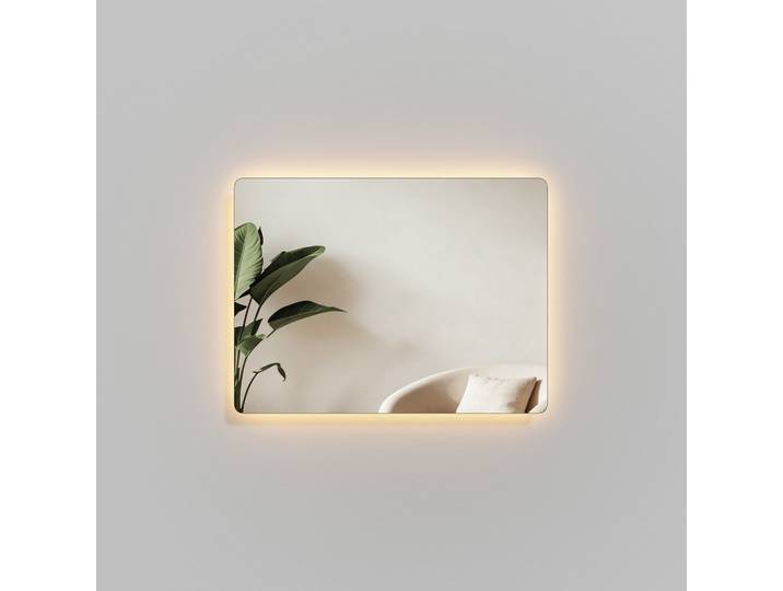 BADSPIEGEL LED abgerundet Kaltweiß/Warmweiß Wippschalter seitlich 60/45 cm