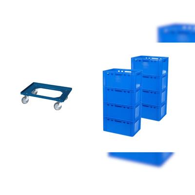 Logiplast 8 Stück E3-Kasten blau + 1 Transportroller mit vier Lenkrollen blau