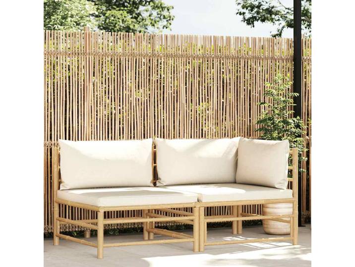 vidaXL 2-tlg. Garten-Lounge-Set mit Kissen Cremeweiß Bambus