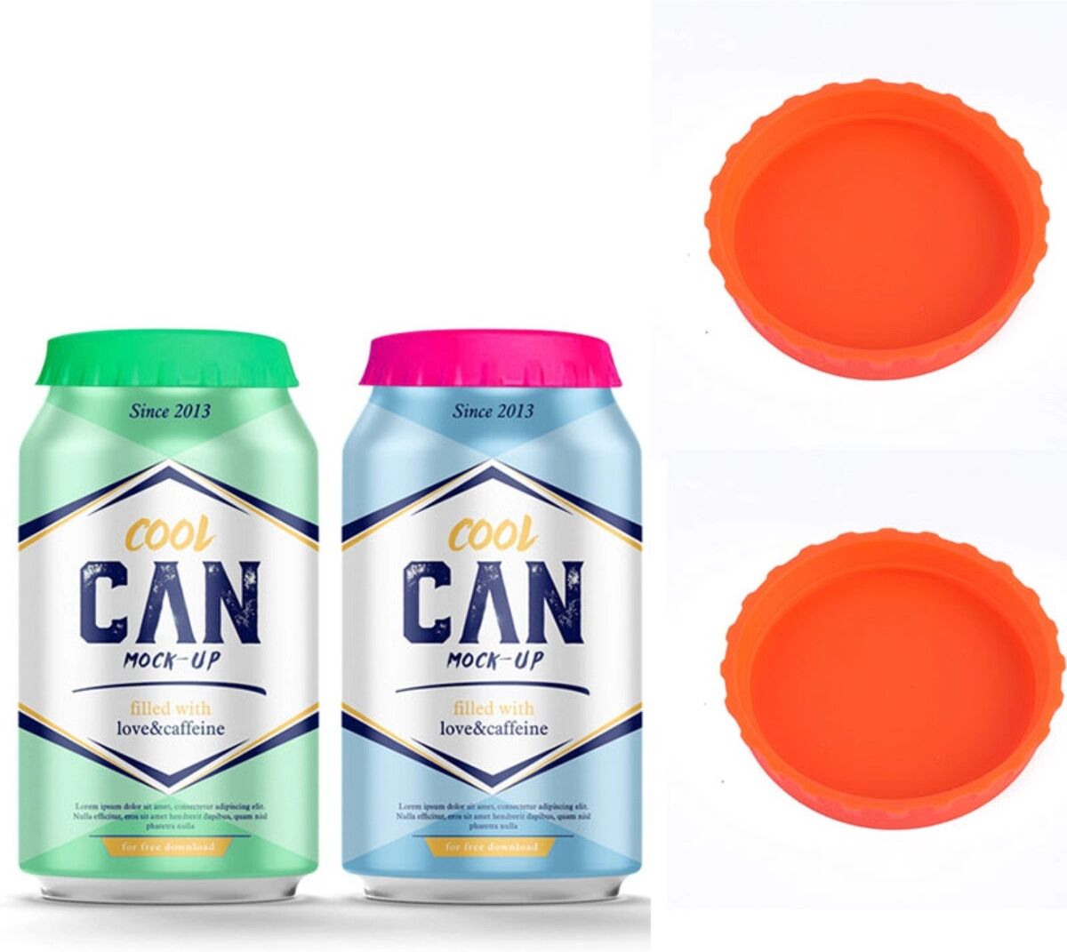 INF Silikon-Dosenverschluss 2er-Set — Auslaufsicherer Weichrand für Soda- und Bierdosen, wiederverwendbarer Pull-Tab-Deckel, Orange
