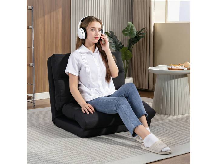 HOMCOM Fauteuil de Sol Convertible Lit Tissu Noir 70x72x56cm