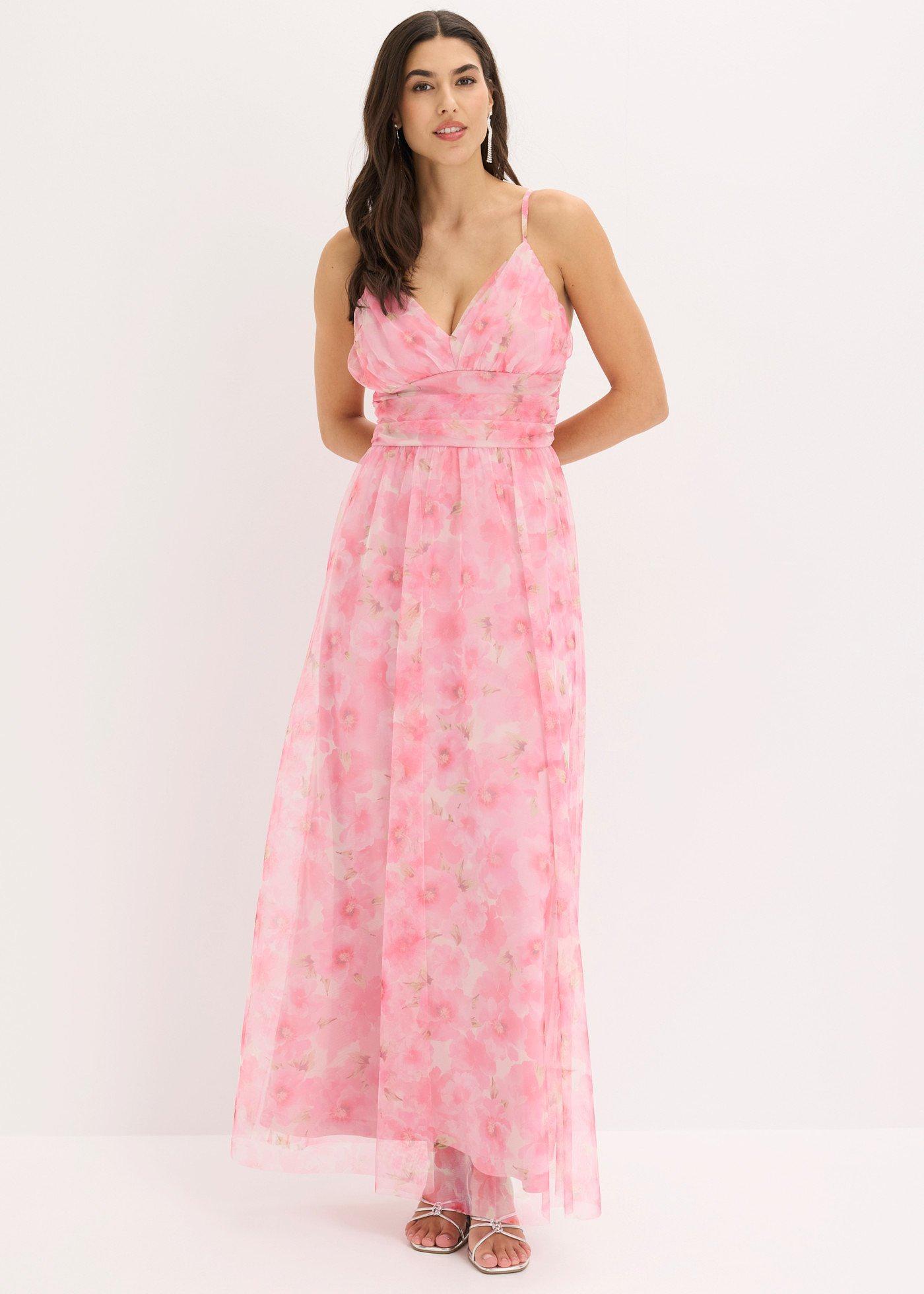 bonprix Maxikleid aus zartem Tüll mit Drapierung, weiß, Gr.40, Romantisch und feminin: Maxikleid aus zartem Tüll mit gekräuseltem Taillen-Einsatz