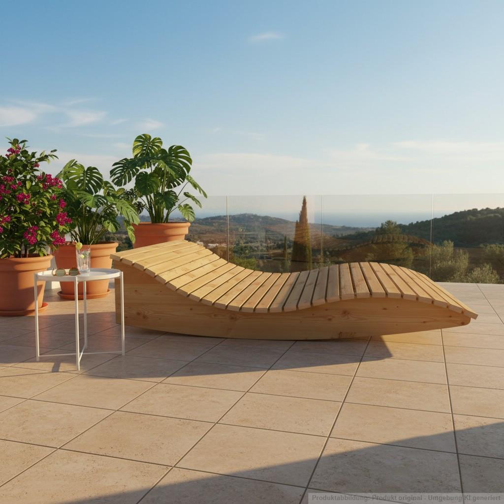 Holzliege Wellenliege Gartenliege Himmelssofa "Pool-Moni" (Lärche) 140cm