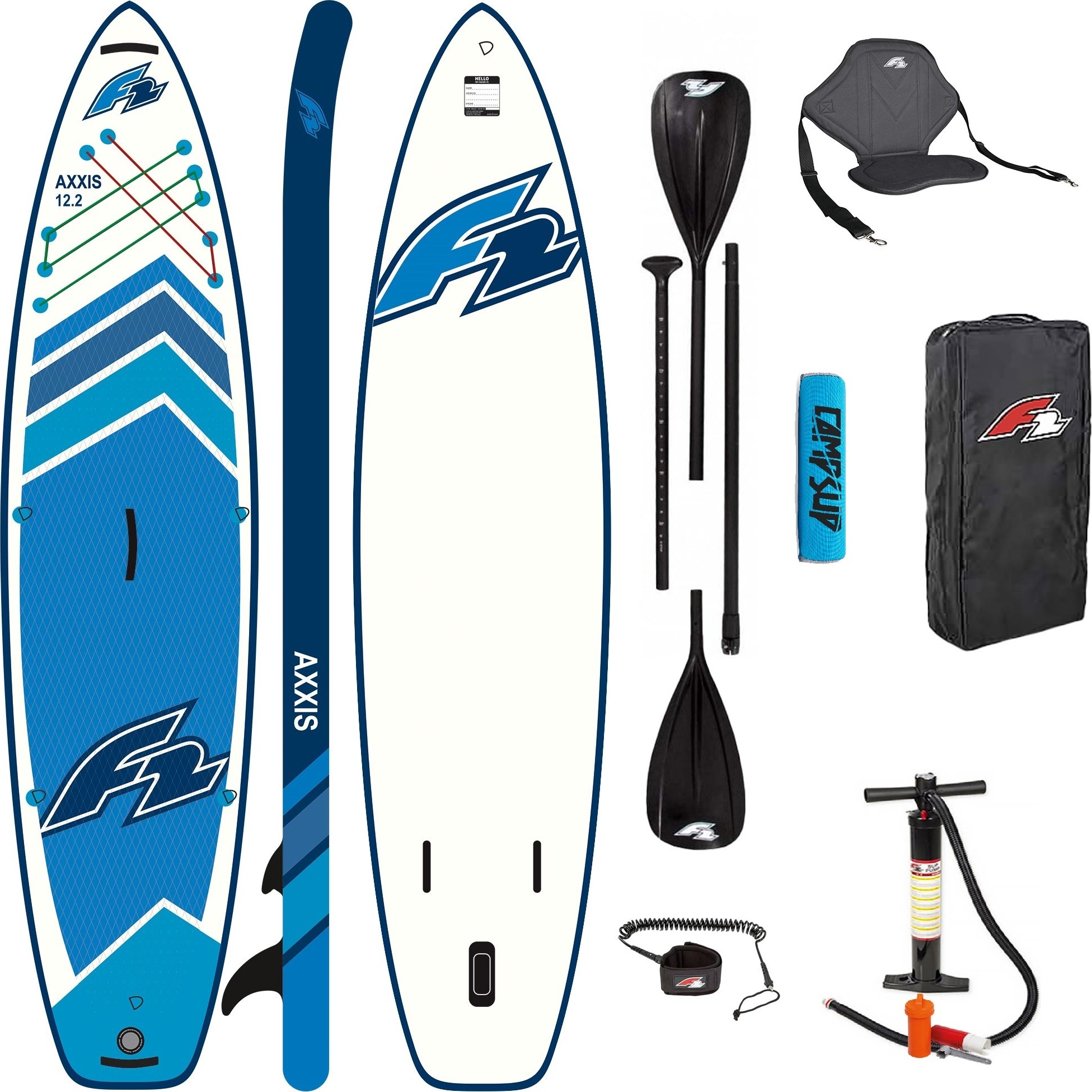 Aufblasbares SUP-Board F2 Axxis 12'2" Light Blue Combo - Paddel 2-in-1 & Sitz + Boje für Paddel