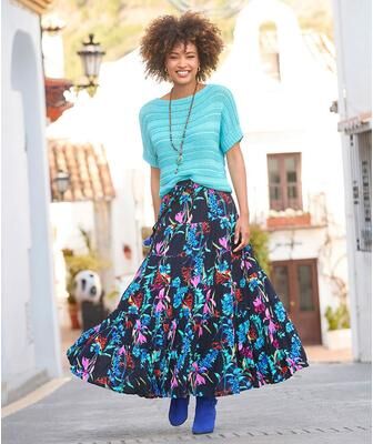 Plus Size Women's Boho Tiered Maxi Skirt by Joe Browns in Floral Tropical (Size 14/16)